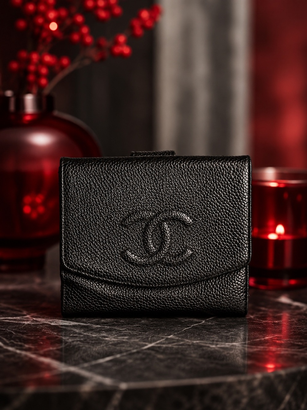 Chanel Black Caviar Leather Bifold Wallet – Authentic